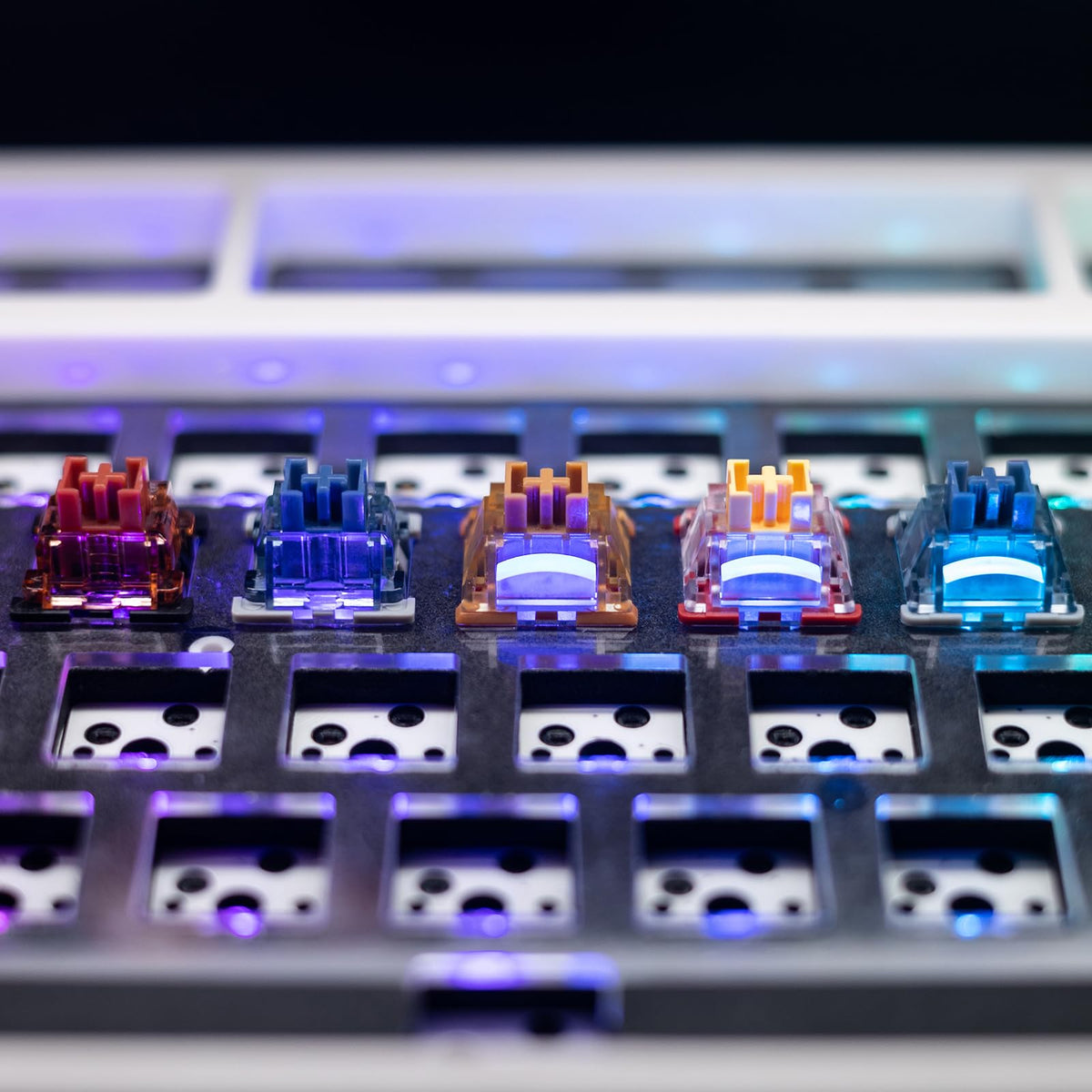 GK GAMAKAY switches mounted on plate illustrating 5-pin stability advantage