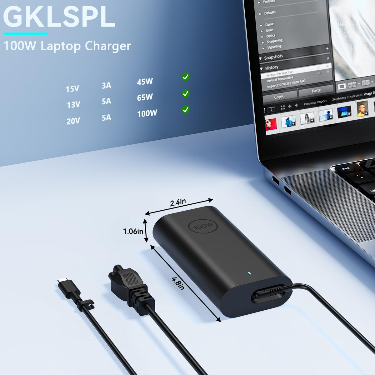 GKLSPL 100W USB-C charger side ports showing versatile USB-C output