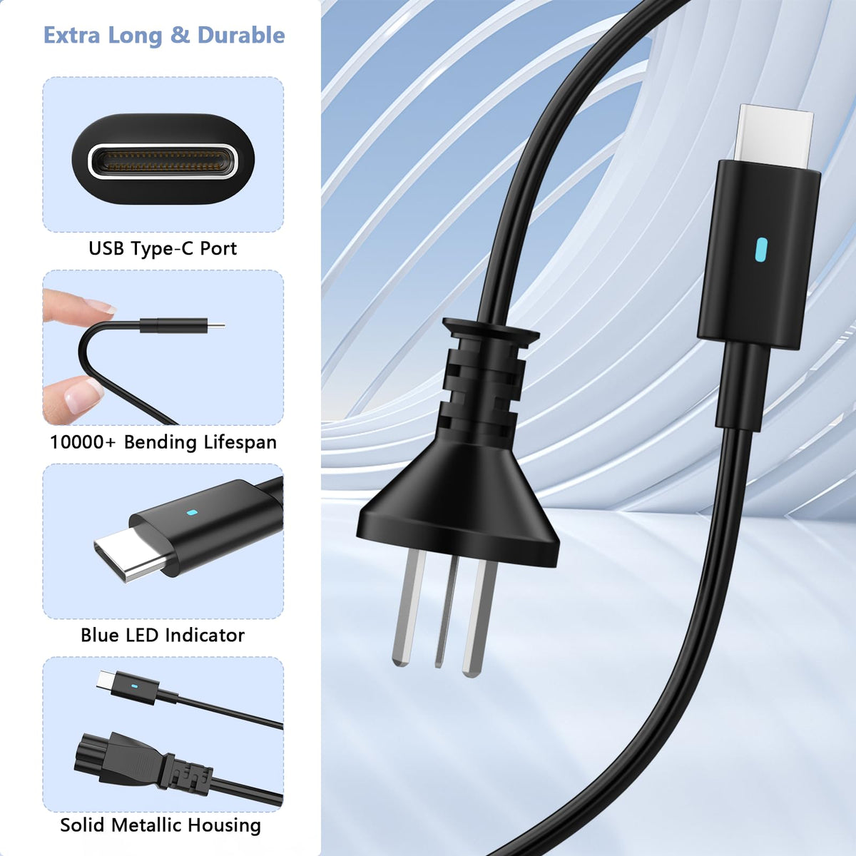 GKLSPL 100W USB-C charger with power cord ready for setup