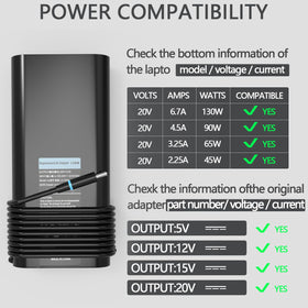 GKLSPL 130W AC charger side view with included cable for easy replacement.