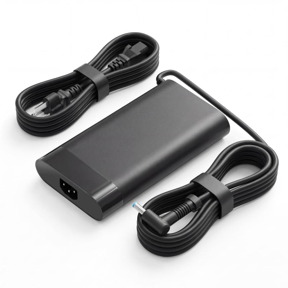 GKLSPL 200W charger for HP Omen and Victus, front view highlighting solid build