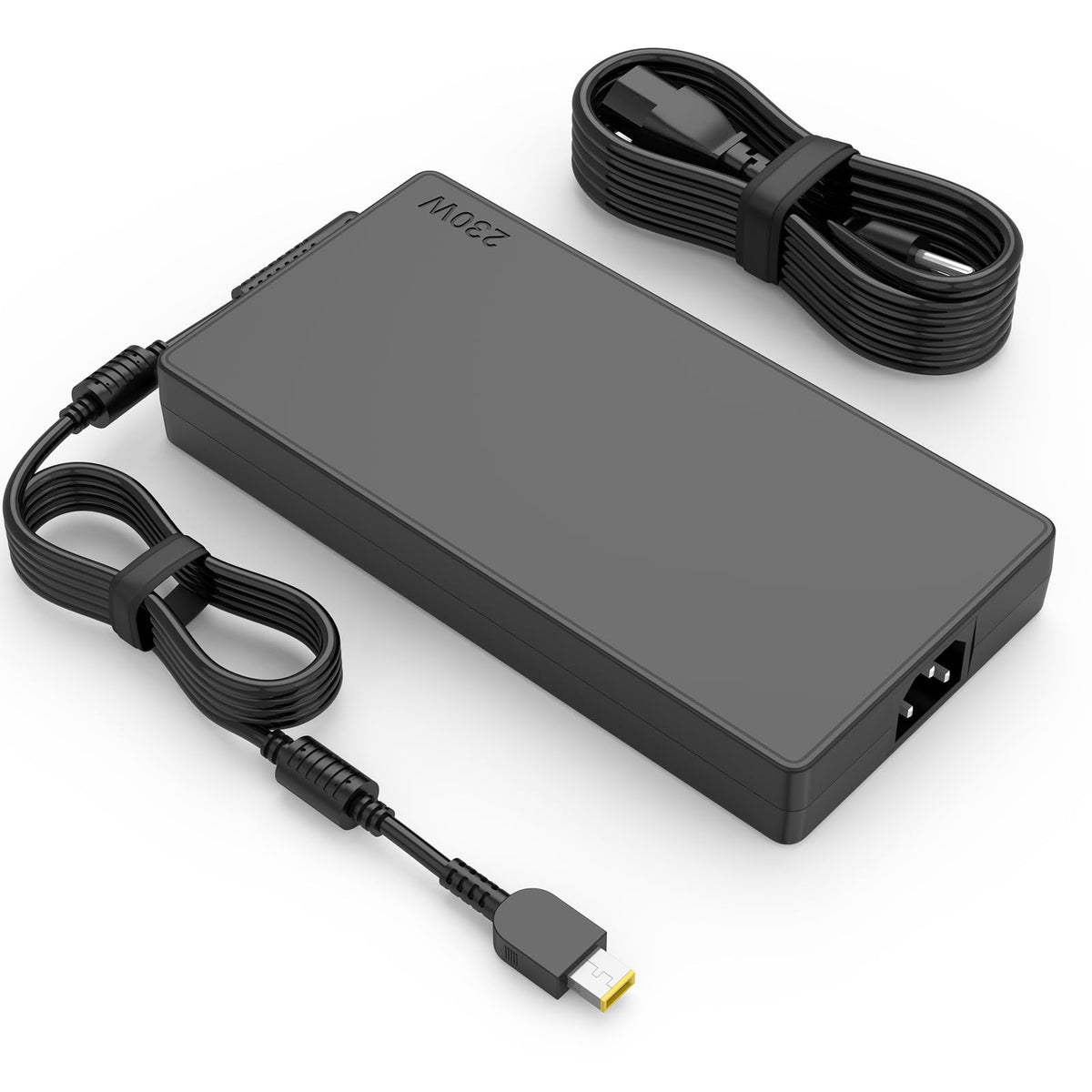 GKLSPL 230W laptop charger front view showing compact design and portability