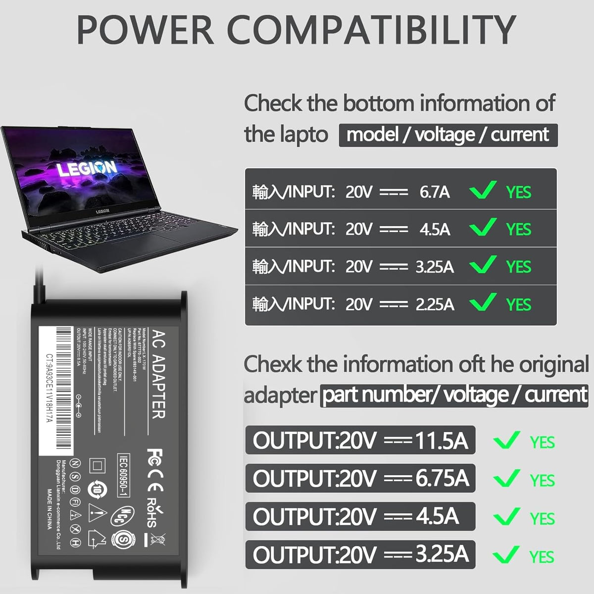 GKLSPL 230W Legion charger desk-use angle highlighting stable plug-in performance.