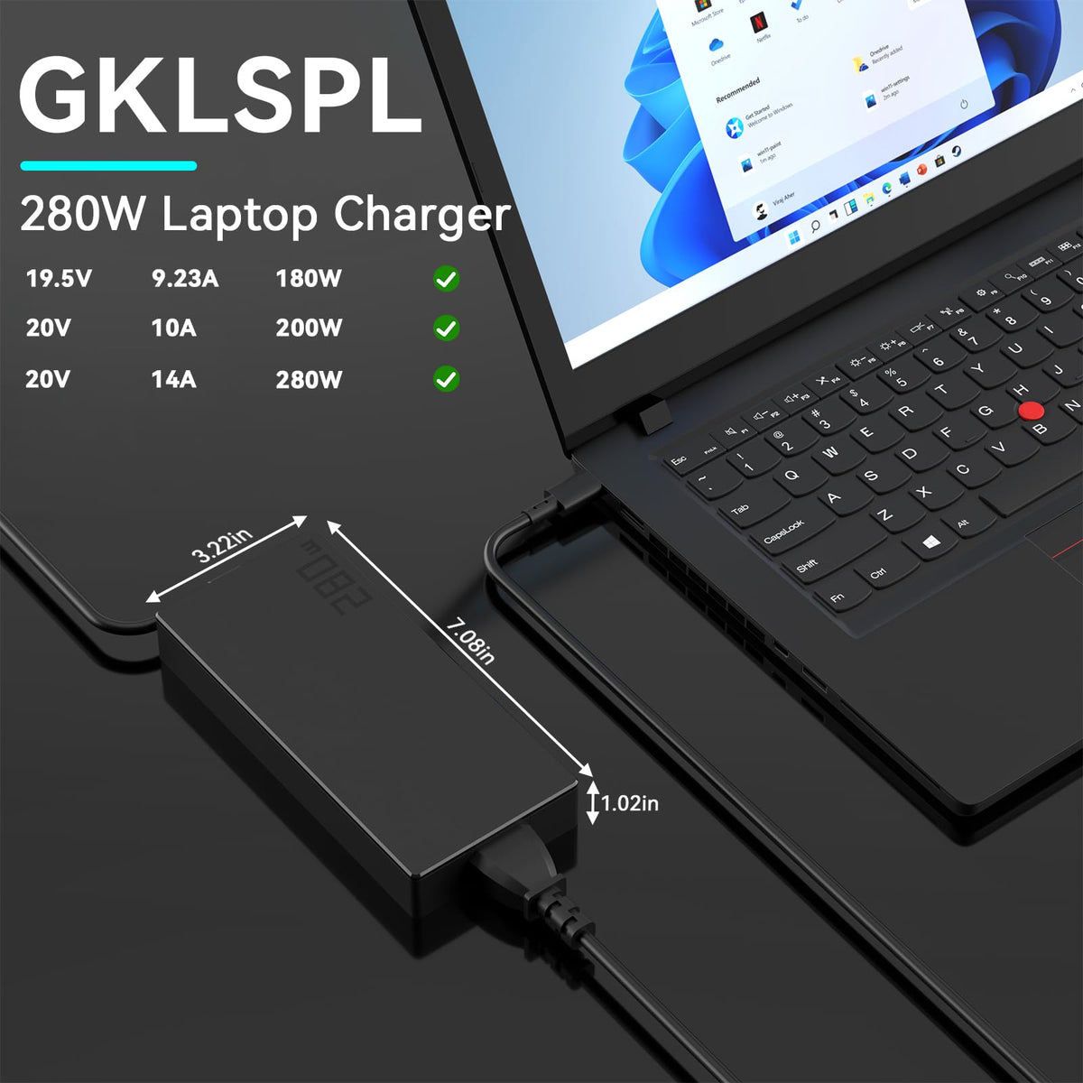 GKLSPL adapter in use on laptop desk providing steady power during gaming sessions