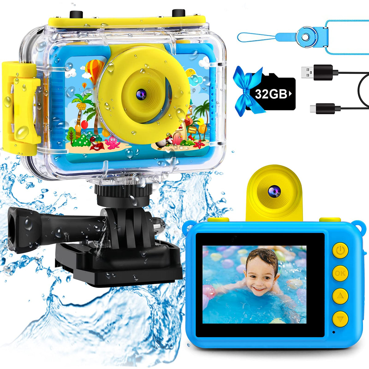 GKTZ front view pool toy camera showing controls and waterproof case for fun