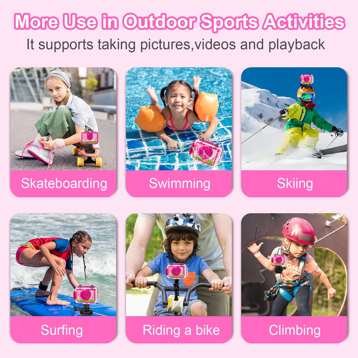 GKTZ kids camera with 32GB card and USB cable showing included accessories, ready-to-use benefit