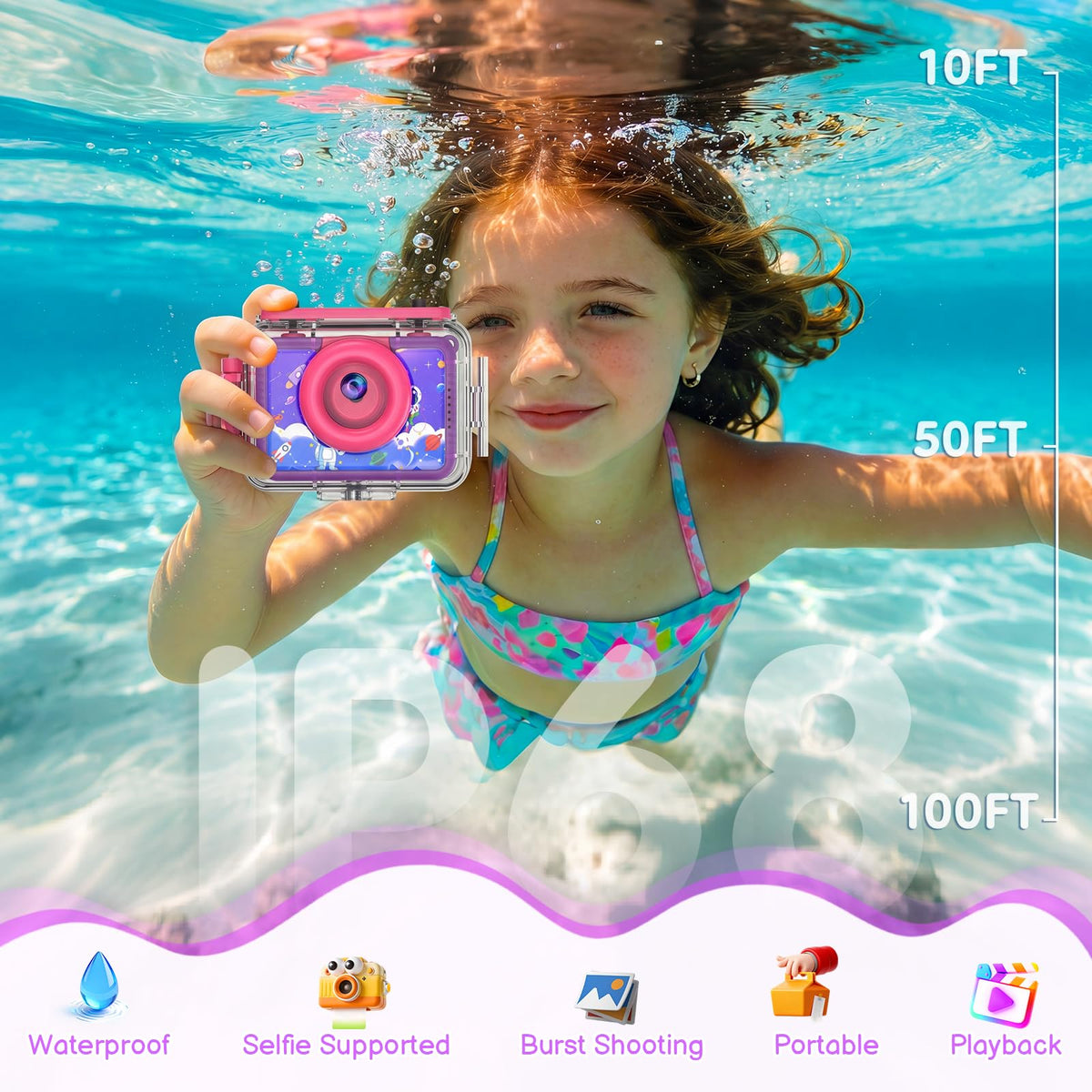 GKTZ underwater action shot in pool capturing kids swimming with clarity
