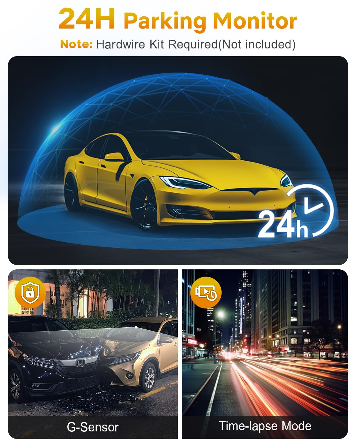 GKU compact dash cam next to credit card showing small size