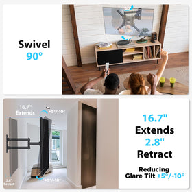 Gkyet space-saving design keeps the TV close to the wall.