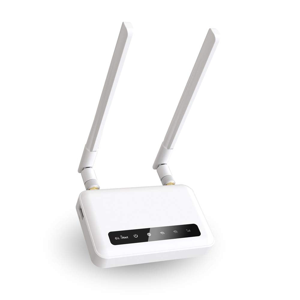 GL.iNet GL-X750V2 front view showing LEDs and ports, benefits reliable connectivity