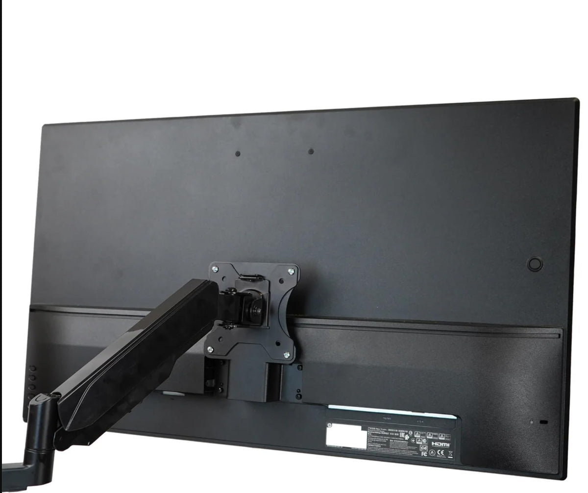 Gladiator Joe adapter on a desk arm displaying space saving ergonomic setup