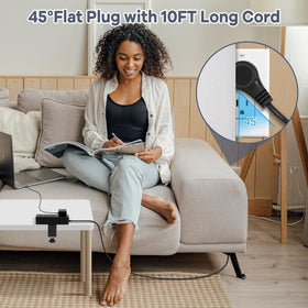 GLCON on bedroom desk with devices showing tidy cable management and comfort
