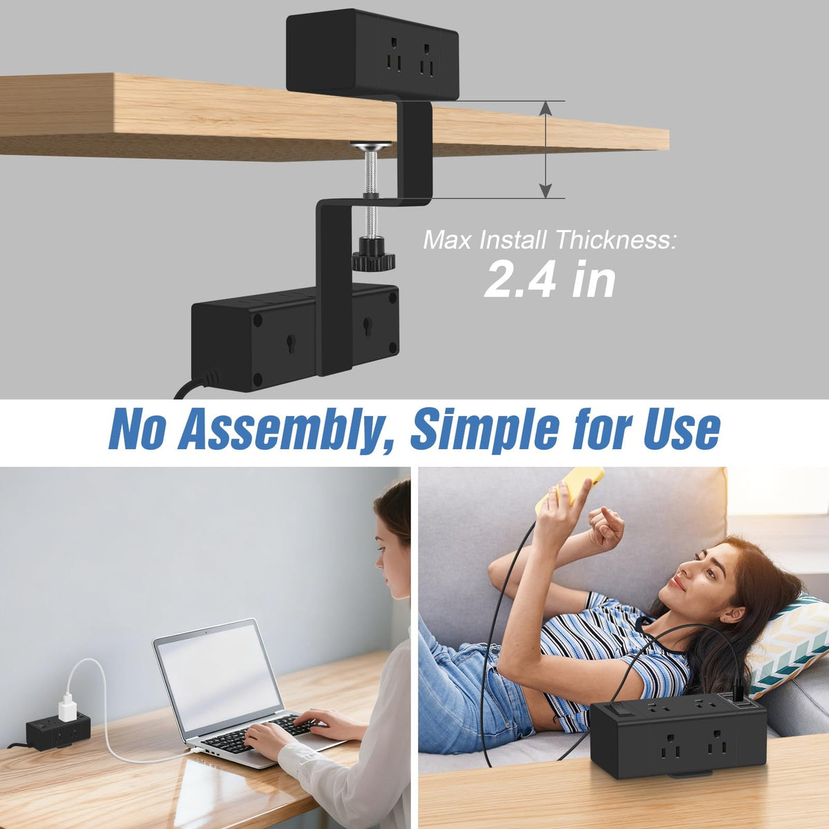 GLCON flat plug and low‑profile cord detail minimizes visible cable clutter