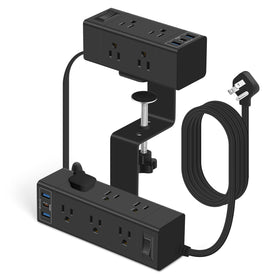 GLCON front view clamped on desk showing tidy power access and organized workspace