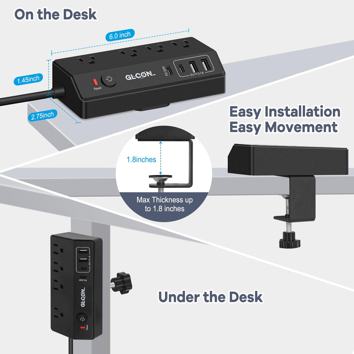GLCON powering laptop phone and lamp together showing multitasking convenience