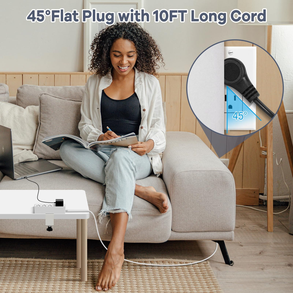 GLCON mounted on desk in a home office keeping cables tidy and devices reachable