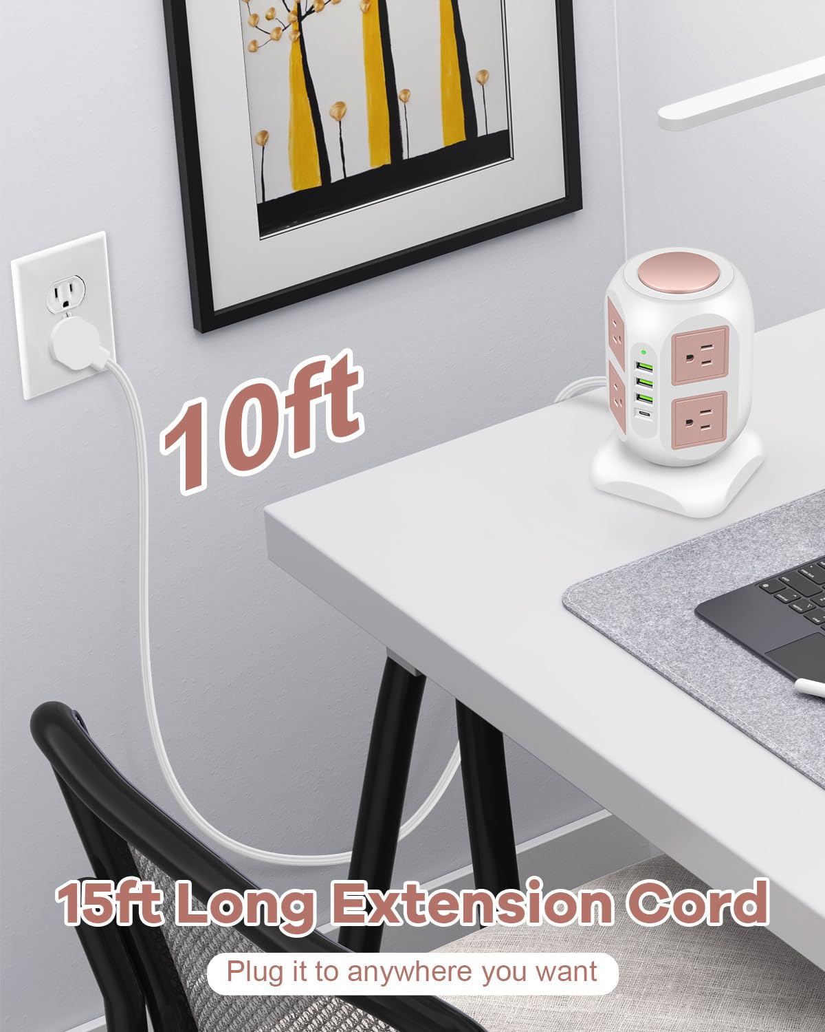 GLCON rose gold on nightstand illustrating decorative finish and bedside charging convenience