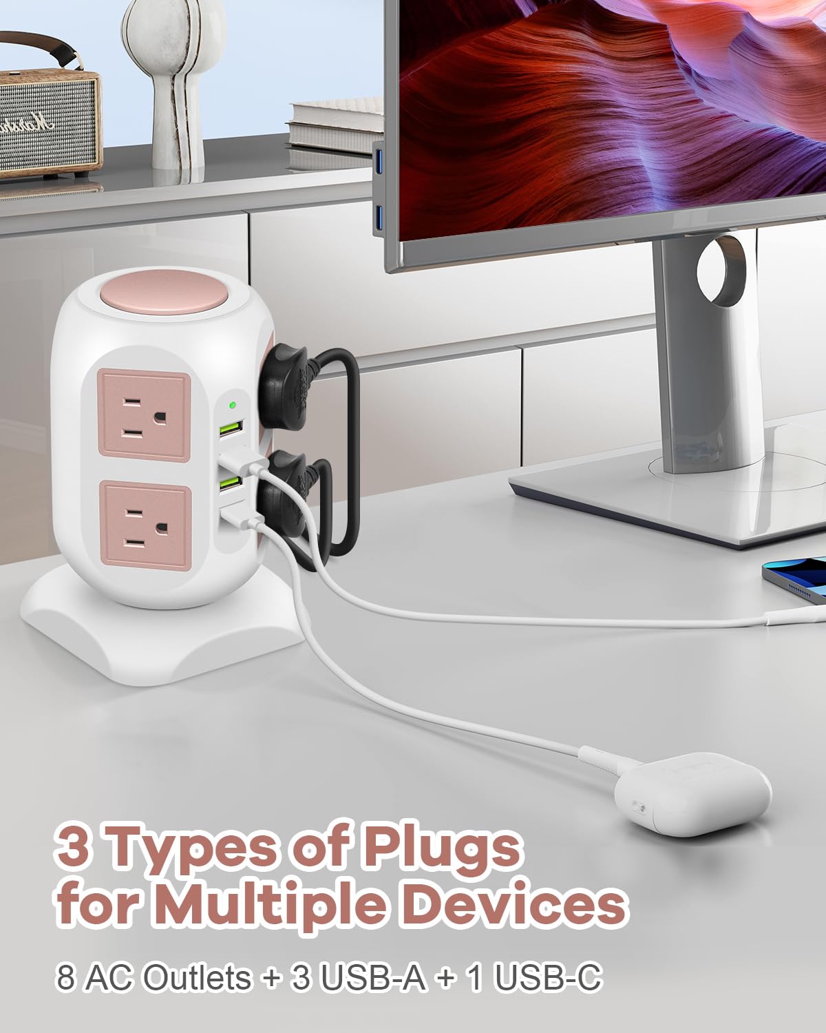 GLCON rose gold side outlet detail displaying widely spaced sockets to prevent blocking