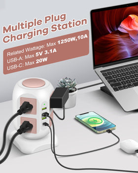 GLCON rose gold top ports closeup highlighting USB-A and USB-C ports for fast charging