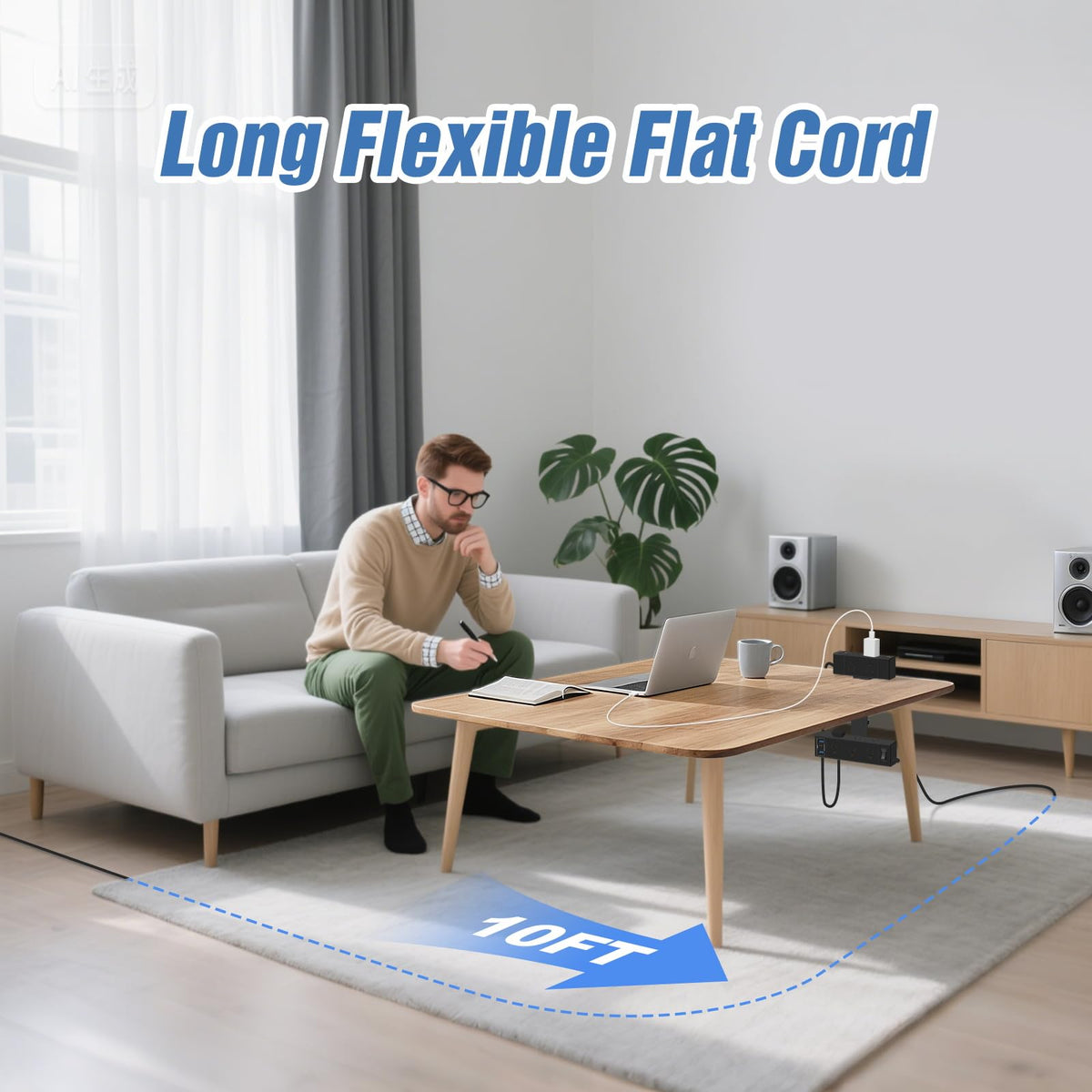 GLCON side profile highlighting spaced outlets that fit bulky adapters easily
