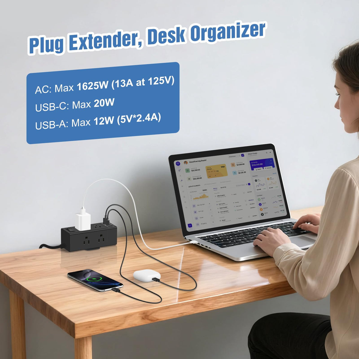 GLCON mounted under desk illustrating hidden cords and cleared desktop area