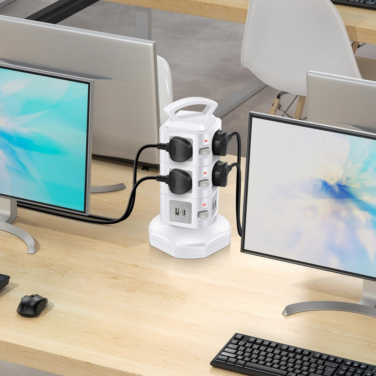 GLCONN compact tower saves desk space while powering multiple devices
