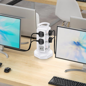GLCONN compact tower saves desk space while powering multiple devices