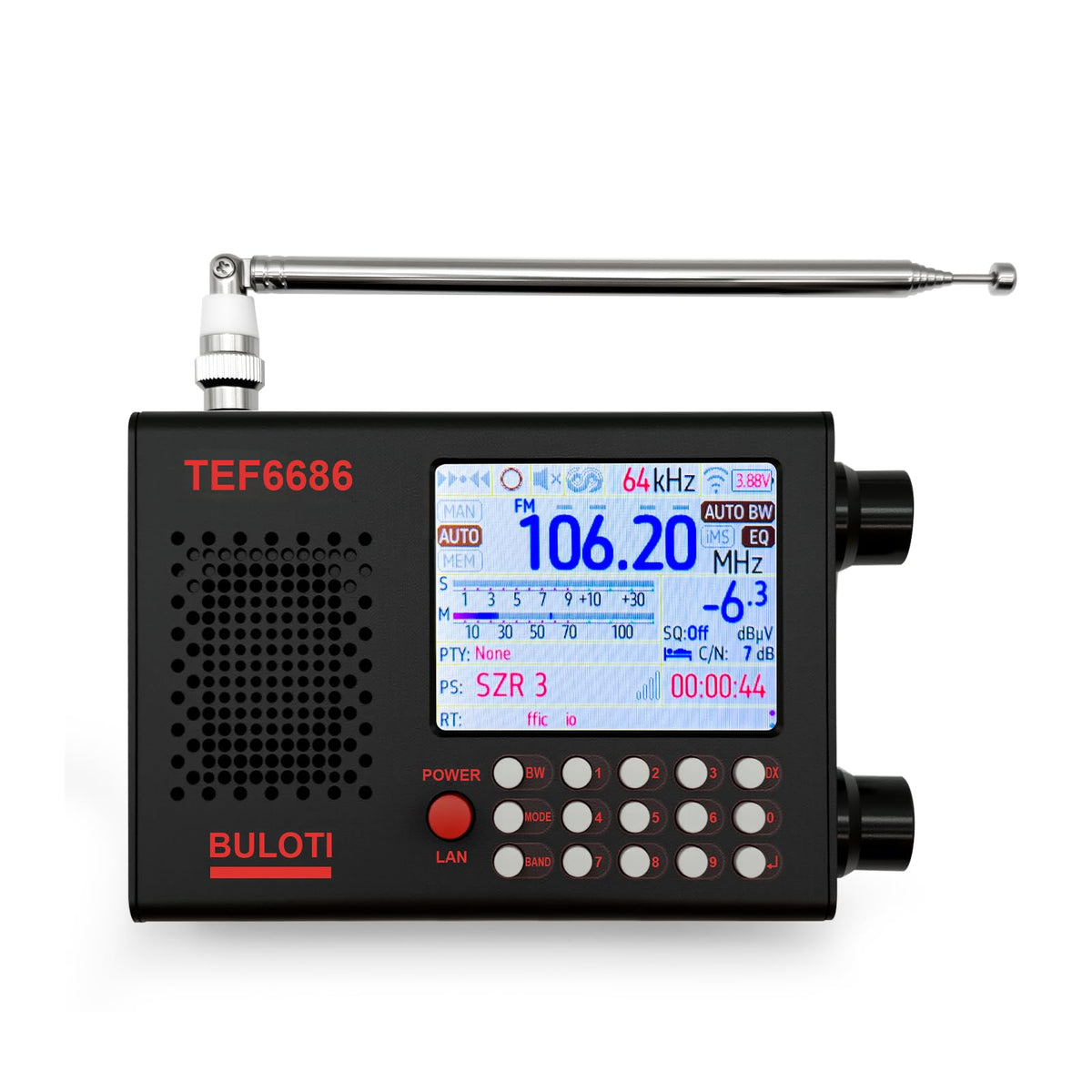 GLCSYJF TEF6686 front view highlights compact portable radio for travel and outdoor listening.