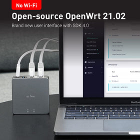 GL.iNet MT2500A Brume 2 with preinstalled OpenVPN and WireGuard connectors.