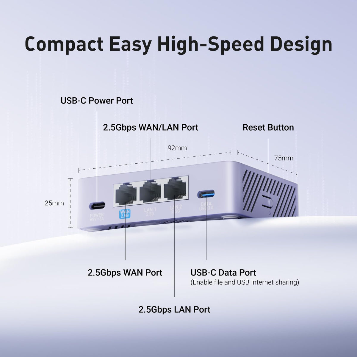 GL.iNet MT5000 Brume 3 USB-C 3.0 port for external storage.