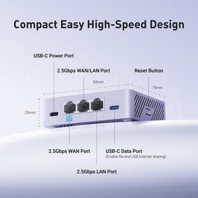 GL.iNet MT5000 Brume 3 USB-C 3.0 port for external storage.