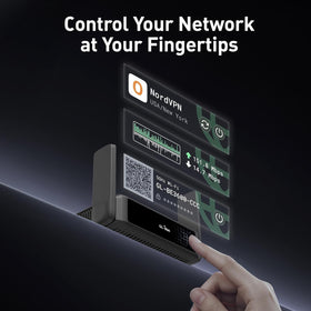 GL.iNet Slate 7 top touchscreen showing quick VPN toggle and real-time status.