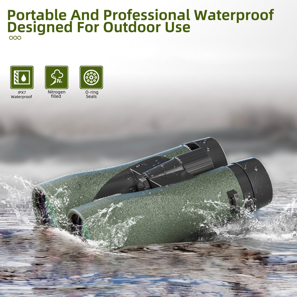 GLLYSION 12x50 binoculars waterproof body for all-weather use.
