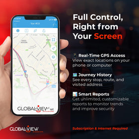 Global-View.Net smartphone app live map screenshot showing real-time tracking and alerts