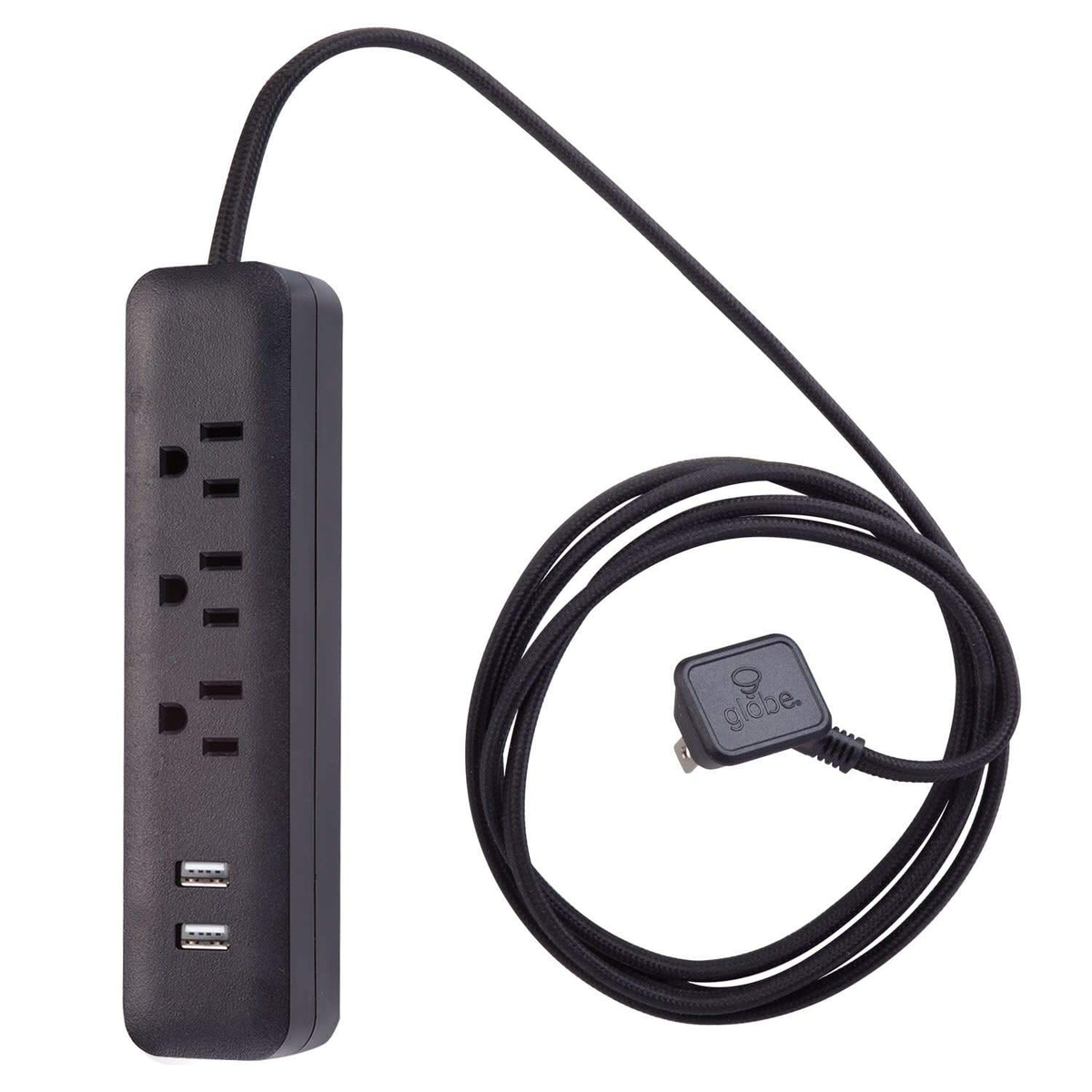 Globe Electric 78249 designer-series power strip with black finish for stylish desks.