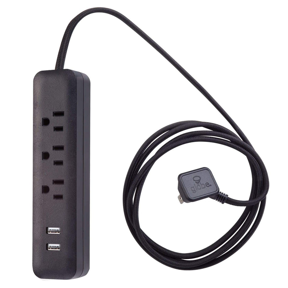 Globe Electric 78249 designer-series power strip with black finish for stylish desks.
