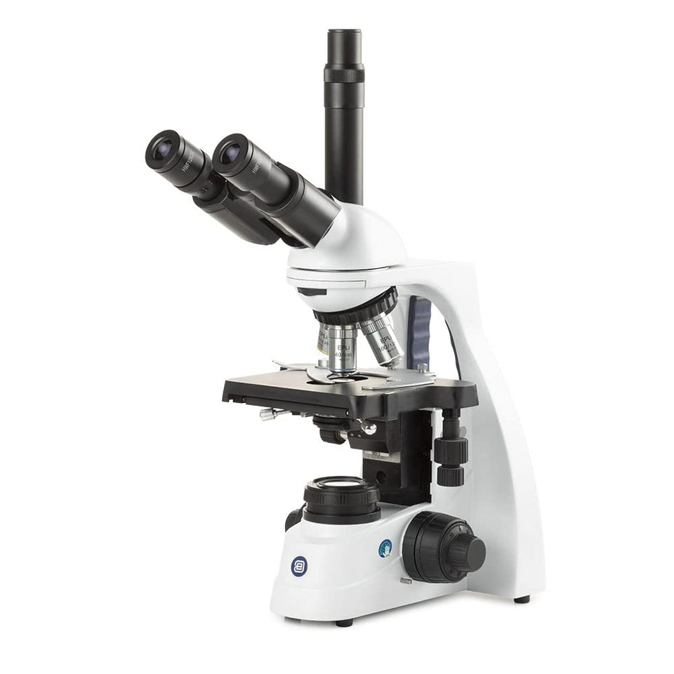 Globe Scientific bScope trinocular microscope with infinity-corrected optics for classroom and lab inspection.