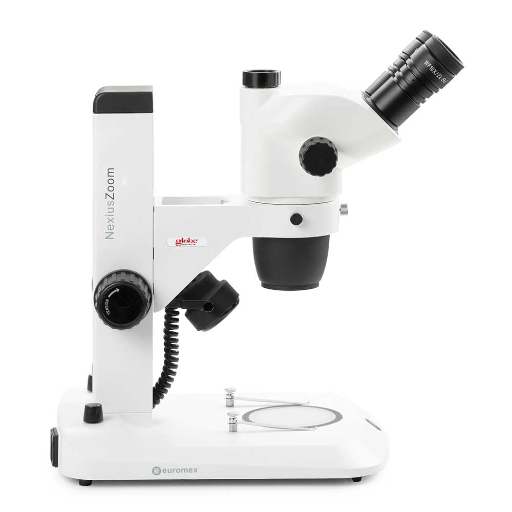 Globe Scientific NexiusZoom EVO demonstrating the 6.5x–55x zoom range in action.