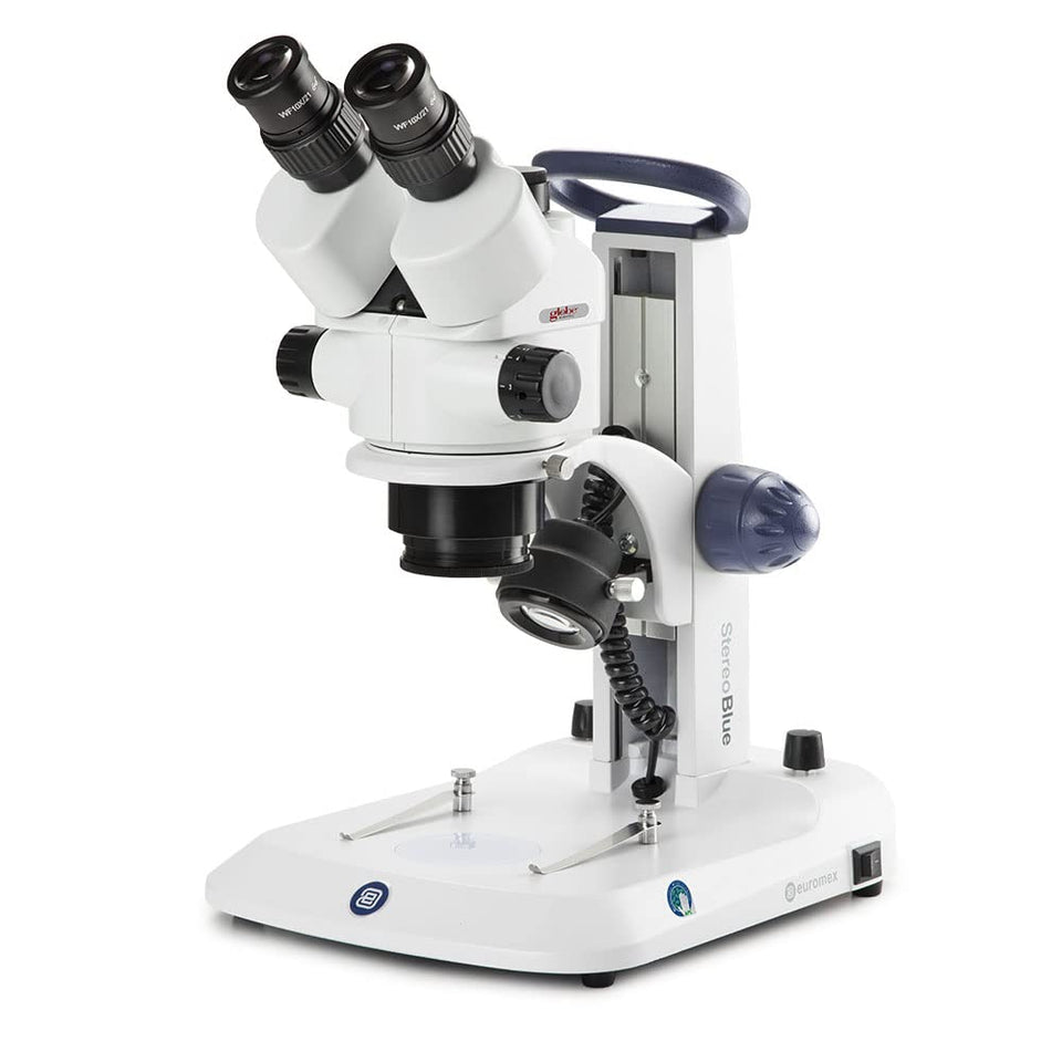 Globe Scientific StereoBlue trinocular head provides comfortable, precise viewing during long inspections.