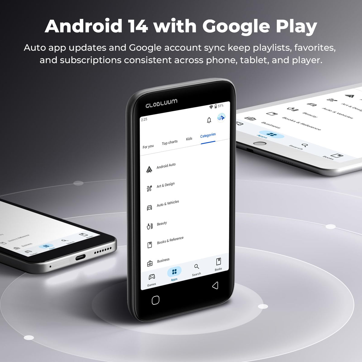 Globluum 4-inch touchscreen allows quick controls and browsing