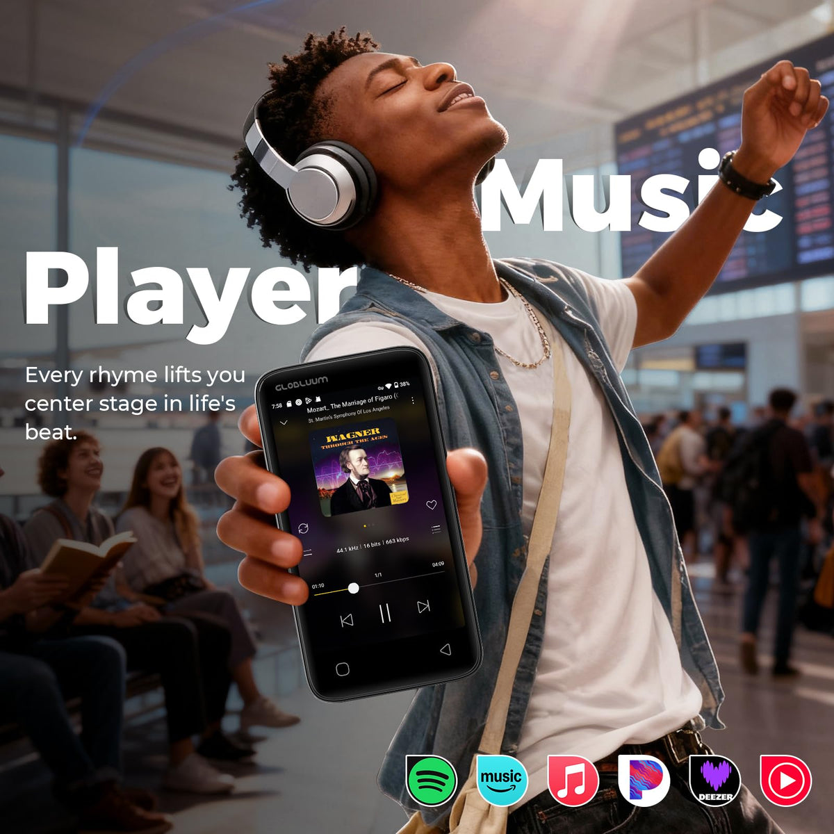 Globluum 96GB MP3 Player Bluetooth 5.0 for stable wireless listening