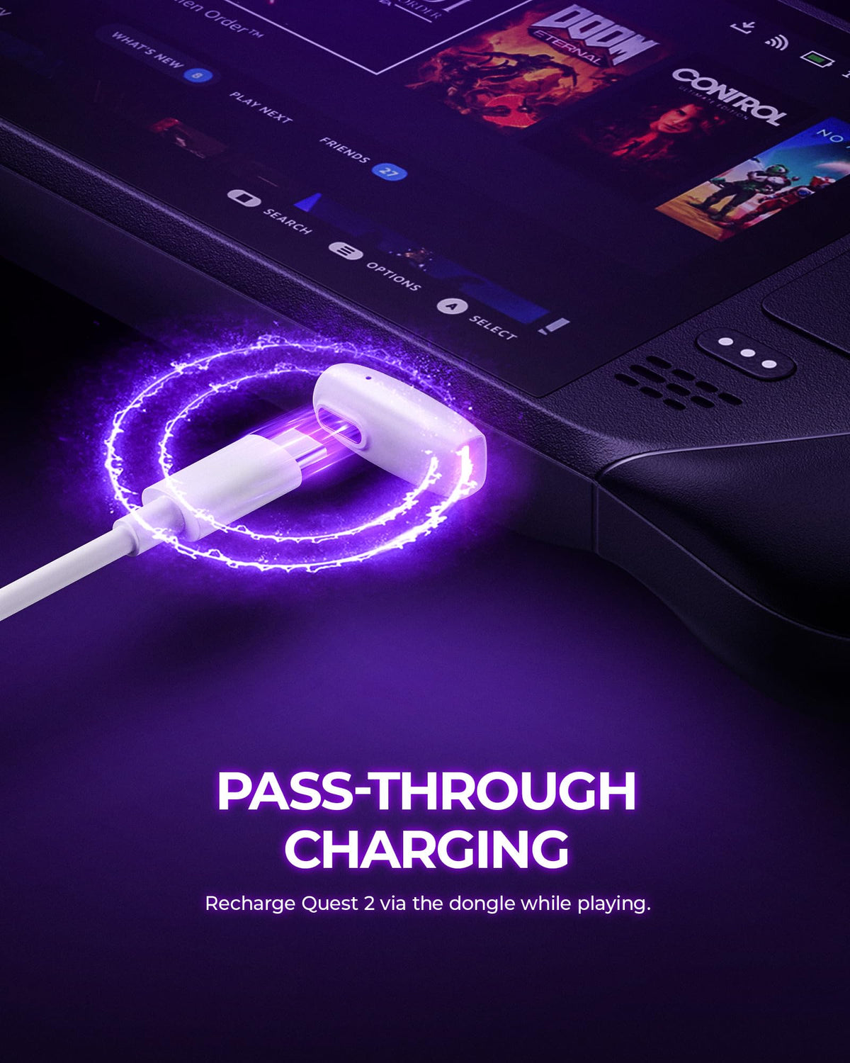 Globvanx V2 USB-C dongle plugged into Nintendo Switch demonstrating low-latency benefit