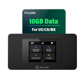 GlocalMe DuoTurbo front view showing a compact travel hotspot for connectivity
