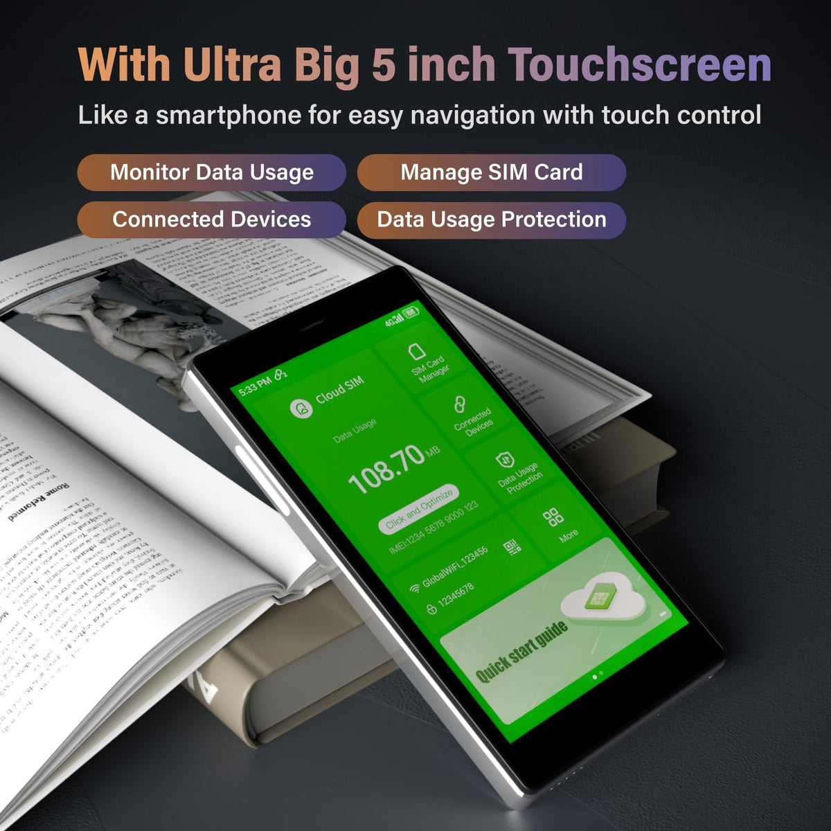 Pre-installed apps help maps, translator, and currency on the go.