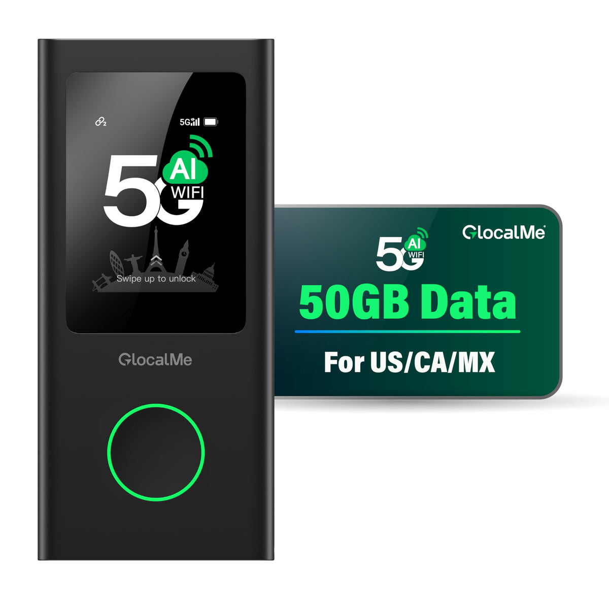 GlocalMe Numen Air 5G hotspot front display offers quick data visibility on the go