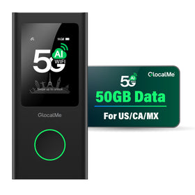 GlocalMe Numen Air 5G hotspot front display offers quick data visibility on the go
