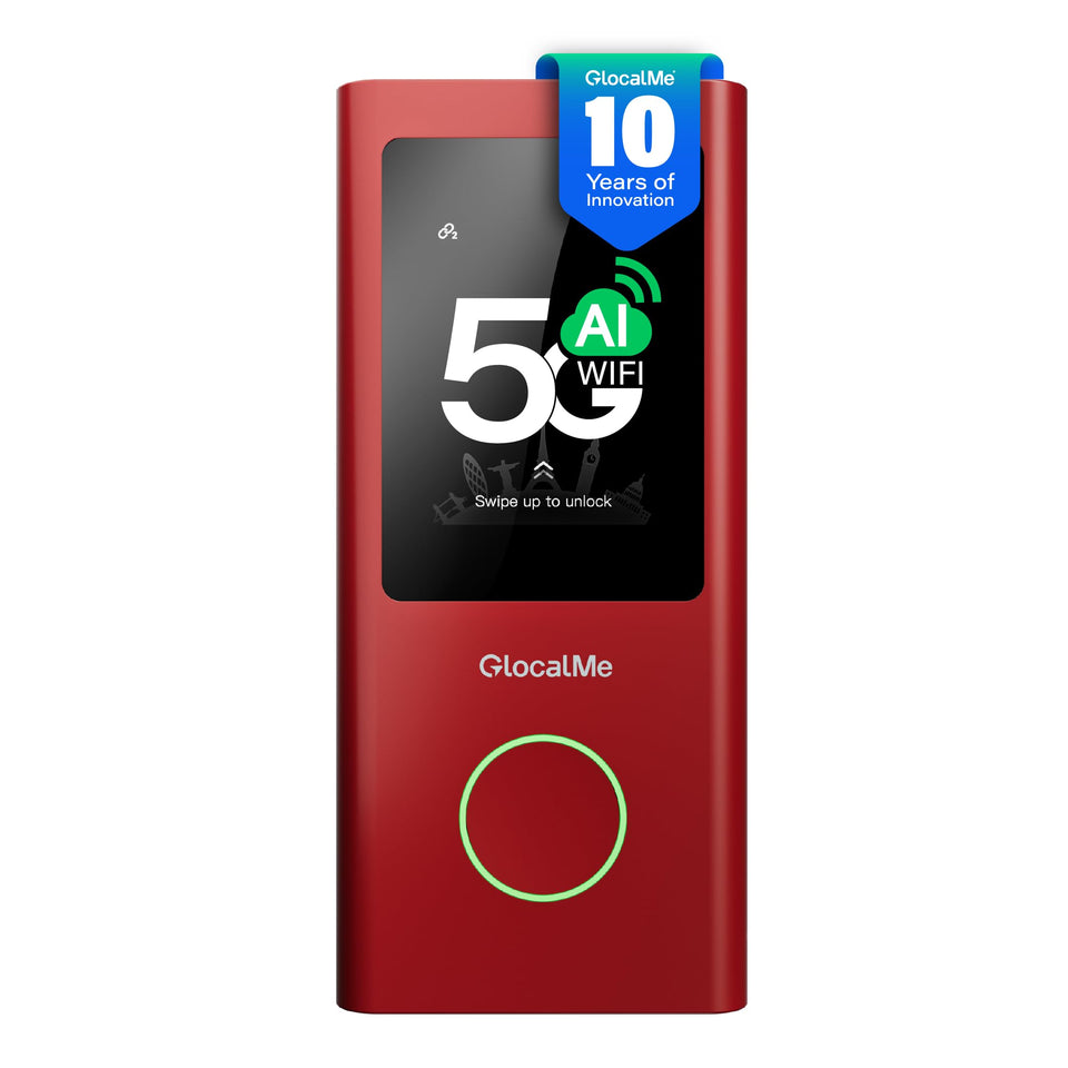 GlocalMe Numen Air 5G hotspot front view for travel-ready connectivity
