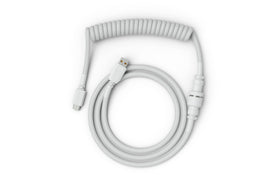 GLORIOUS front view of white coiled cable showcasing premium finish and neat coil
