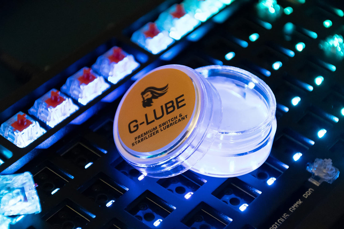 Glorious G-Lube Switch dispensing-jar highlights easy application and storage.