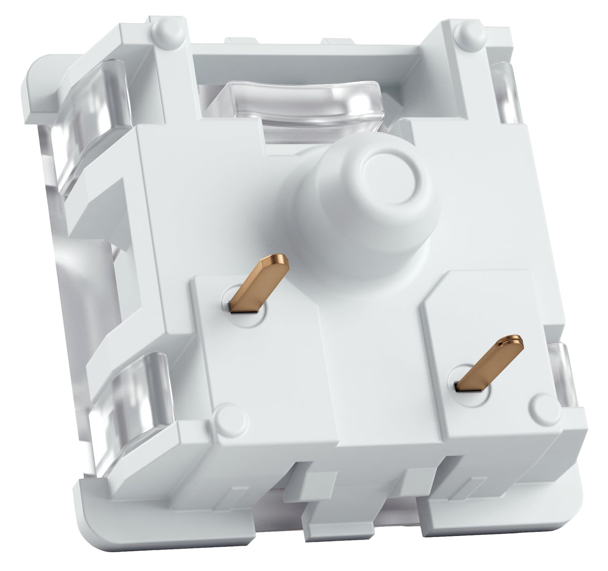 GLORIOUS switch next to coin for scale emphasizing compact size and full-keyboard coverage
